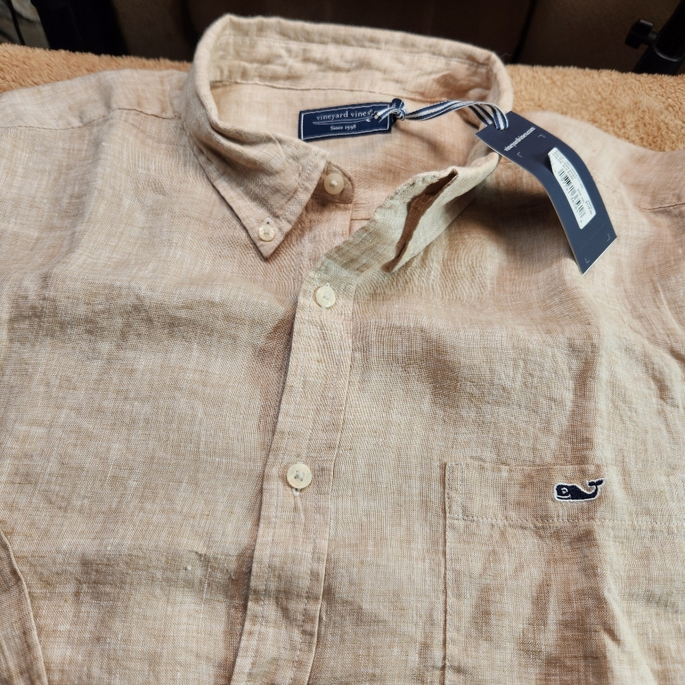 Vineyard Vines NWT Men's Tan 100% Linen Shirt Size XXL